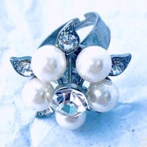 Pearl Rhinestone Costume Jewelry Ring